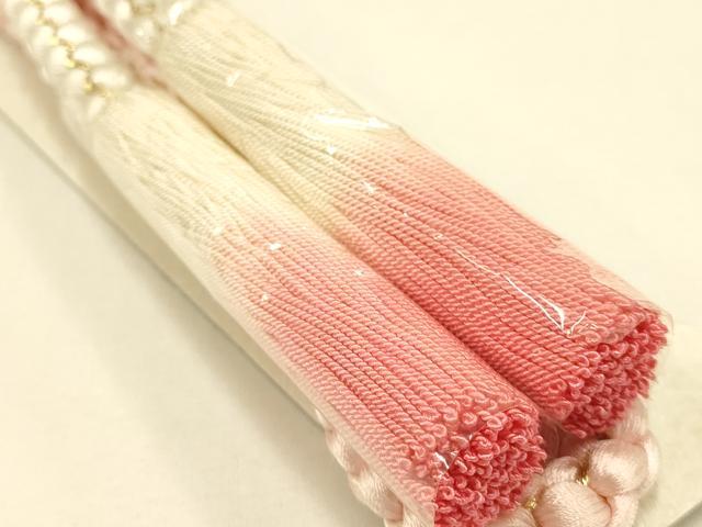 平和屋着物●和装小物　帯締め・帯揚げセット　振袖用　総絞り　舞扇　松　暈し染め　金糸　撚り房　正絹　逸品　未使用　AABC2654ay