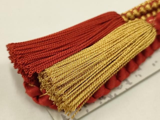 平和屋本店●和装小物　帯締め・帯揚げセット　振袖用　舞葉文　金糸　金彩　撚り房　逸品　AABC2673ay