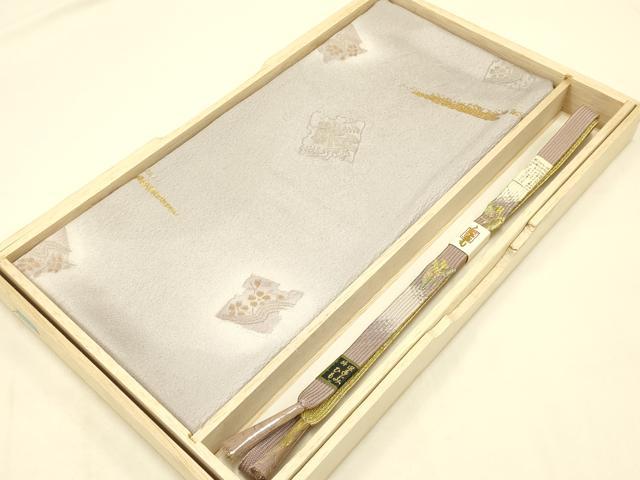 平和屋本店●和装小物 帯締め・帯揚げセット 高麗組 綾出し 破れ色紙花文 暈し染め 金糸 金彩 正絹 逸品 未使用 AABC2678ay