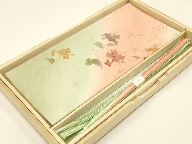 平和屋本店●和装小物 帯締め・帯揚げセット 大和高麗組 草花文 暈し染め 金糸 金彩 逸品 未使用 AABC2762ay