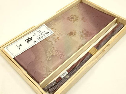 平和屋本店●和装小物 帯締め・帯揚げセット 近江志賀の里 創作 良三 流水市松地紋 暈し染め 逸品 未使用 AABC2763ay