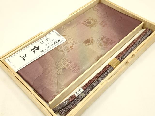 平和屋本店●和装小物 帯締め・帯揚げセット 近江志賀の里 創作 良三 流水市松地紋 暈し染め 逸品 未使用 AABC2763ay