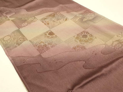 平和屋本店●和装小物 帯締め・帯揚げセット 近江志賀の里 創作 良三 流水市松地紋 暈し染め 逸品 未使用 AABC2763ay