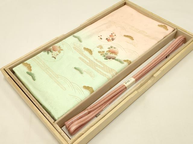 平和屋本店●和装小物 帯締め・帯揚げセット 雪輪花文 暈し染め 金糸 金彩 逸品 未使用 AABC2767ay