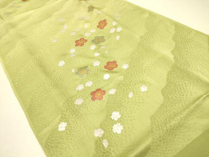 平和屋本店●和装小物 帯締め・帯揚げセット 笹浪組 舞花文 暈し染め 金糸 金銀彩 逸品 未使用 AABC2769ay