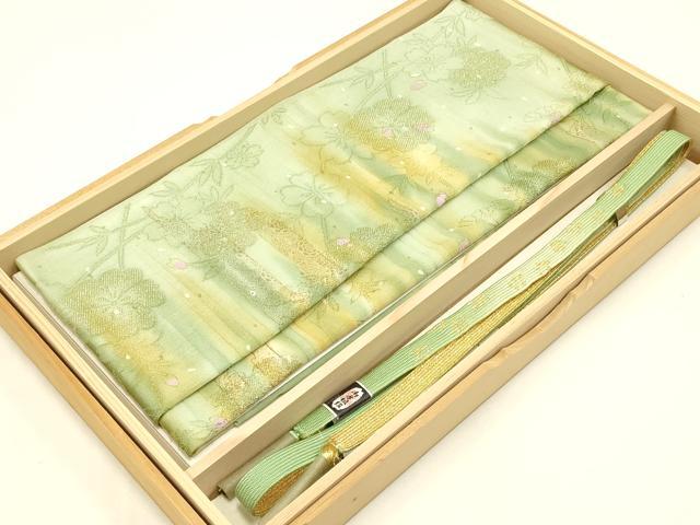平和屋本店●和装小物 帯締め・帯揚げセット 高麗組 綾出し 霞花文 暈し染め 金糸 逸品 未使用 AABC2774ay