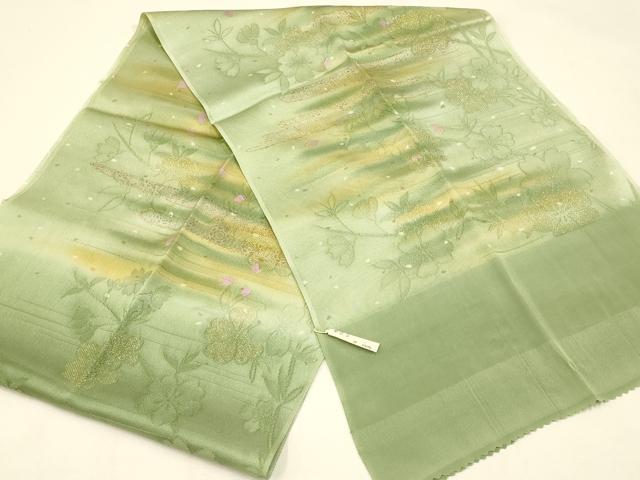 平和屋本店●和装小物 帯締め・帯揚げセット 高麗組 綾出し 霞花文 暈し染め 金糸 逸品 未使用 AABC2774ay