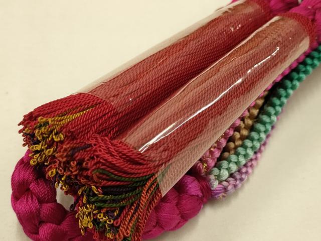 平和屋着物●和装小物 帯締め・帯揚げセット 振袖用 総絞り 暈し染め 金糸 撚り房 正絹 逸品 未使用 AABC2787ay