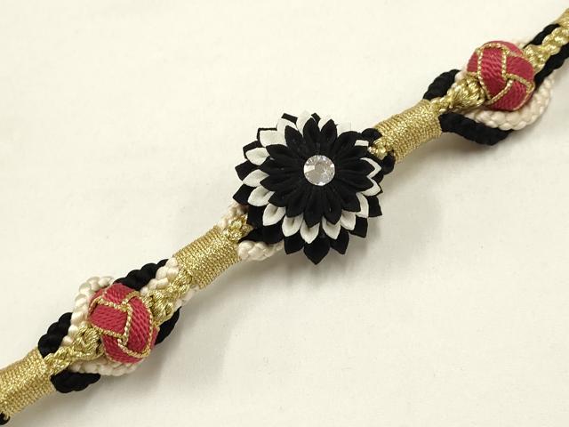 平和屋着物●和装小物　振袖用帯締め　装飾　つまみ細工　ラインストーン　あわじ玉　金糸　逸品　AABC2792ay