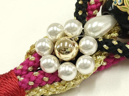 平和屋着物●和装小物　振袖用帯締め　装飾　飾り玉　パール　金糸　逸品　AABC2793ay