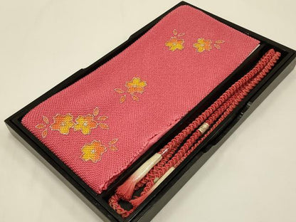 平和屋本店●和装小物　帯締め・帯揚げセット　振袖用　総絞り　金糸　金彩　撚り房　正絹　逸品　未使用　AABC2800ay