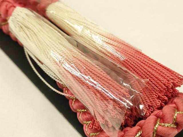 平和屋本店●和装小物　帯締め・帯揚げセット　振袖用　総絞り　金糸　金彩　撚り房　正絹　逸品　未使用　AABC2800ay