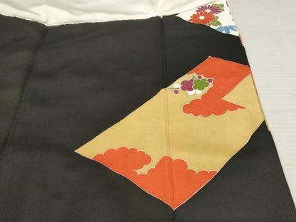 平和屋着物■豪華黒留袖　駒刺繍　色紙草花文　金彩　正絹　逸品　AABC2870st