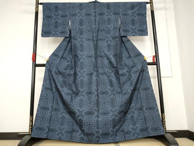 平和屋着物■お召　幾何学文様　正絹　逸品　AABC2932st
