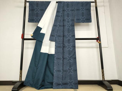 平和屋着物■お召　幾何学文様　正絹　逸品　AABC2932st