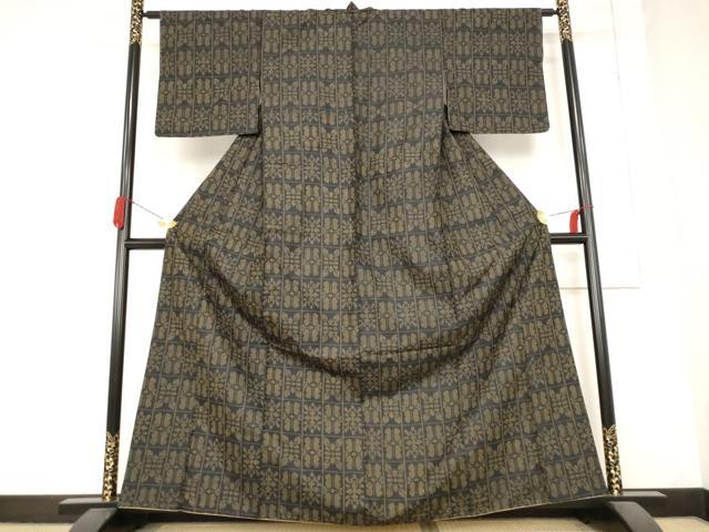 平和屋着物■上質な紬　格子花文　正絹　逸品　AABC2936st