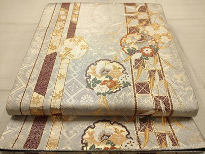 平和屋着物◎六通柄袋帯　唐織　雪輪花文　金糸　正絹　逸品　AABC3041dt