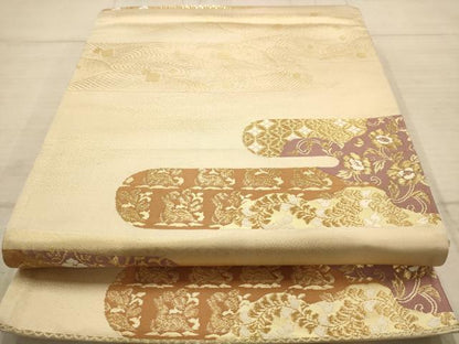 平和屋着物◎全通柄袋帯　唐織　名物裂　金糸　正絹　逸品　AABC3046dt