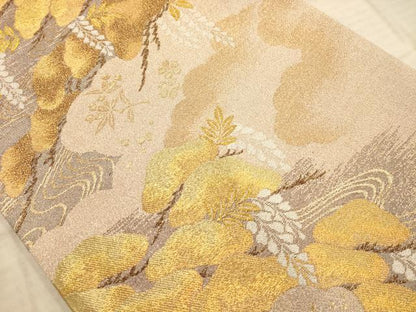平和屋着物◎綴れ　太鼓柄袋帯　枝松文　金銀糸　正絹　逸品　AABC3049dt