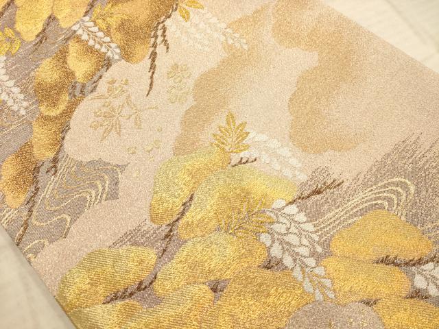 平和屋着物◎綴れ　太鼓柄袋帯　枝松文　金銀糸　正絹　逸品　AABC3049dt