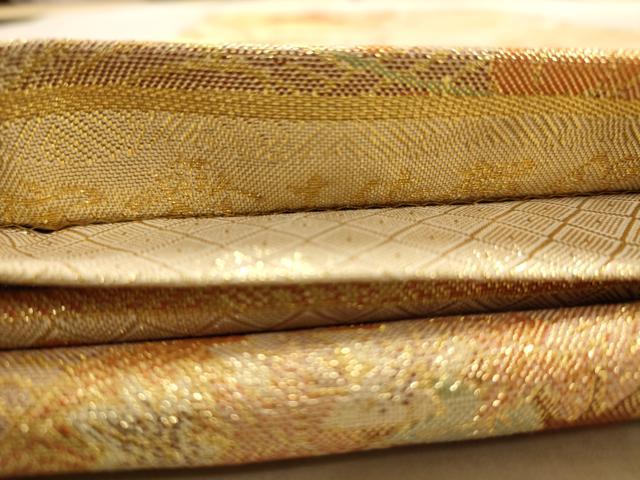 平和屋着物◎佐賀錦　六通柄袋帯　扇面花文　金糸　正絹　逸品　AABC3053dt
