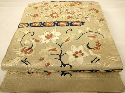 平和屋着物◎六通柄袋帯　更紗花鳥文　金糸　正絹　逸品　AABC3055dt