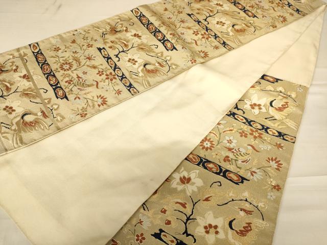 平和屋着物◎六通柄袋帯　更紗花鳥文　金糸　正絹　逸品　AABC3055dt