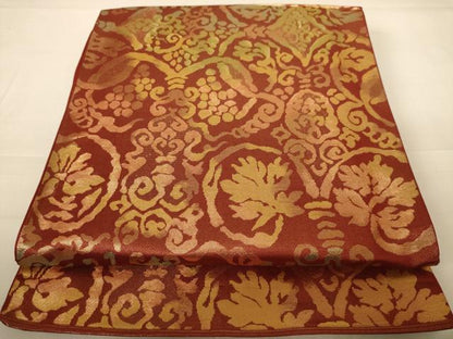 平和屋着物◎西陣　六通柄袋帯　葡萄蔦の葉文　金糸　正絹　逸品　AABC3058dt