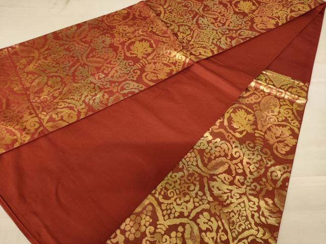 平和屋着物◎西陣　六通柄袋帯　葡萄蔦の葉文　金糸　正絹　逸品　AABC3058dt