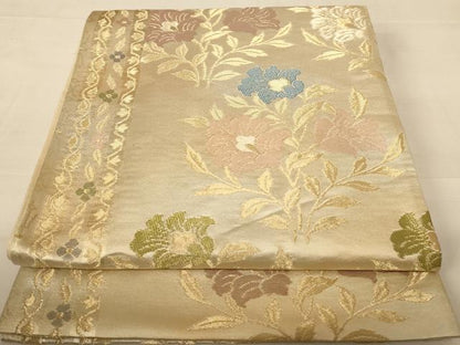 平和屋着物◎六通柄袋帯　草花文　金糸　正絹　逸品　AABC3060dt