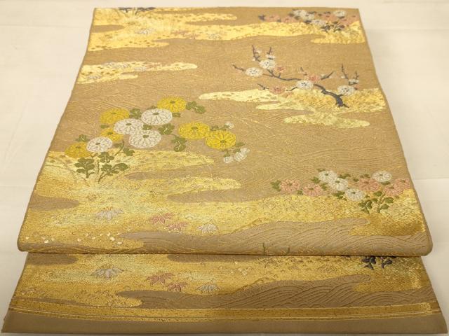 平和屋着物◎六通柄袋帯　唐織　流水花文　金糸　正絹　逸品　AABC3062dt