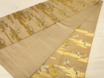 平和屋着物◎六通柄袋帯　唐織　流水花文　金糸　正絹　逸品　AABC3062dt