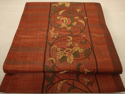 平和屋着物◎六通柄袋帯　更紗花文　正絹　逸品　AABC3069dt