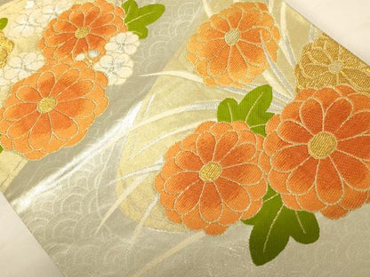 平和屋着物◎六通柄袋帯　唐織　流水花文　金銀糸　やまとオリジナル　正絹　逸品　AABC3078dt