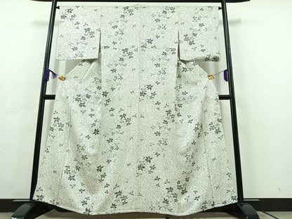 平和屋着物▽上質な小紋　単衣　舞花文　正絹　逸品　AABC3162jh