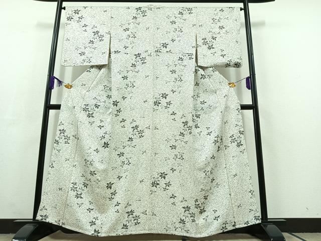 平和屋着物▽上質な小紋　単衣　舞花文　正絹　逸品　AABC3162jh