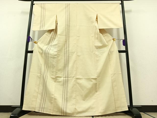 平和屋着物▽訪問着　単衣　紬地　縞　正絹　逸品　AABC3164jh