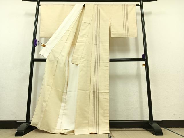 平和屋着物▽訪問着　単衣　紬地　縞　正絹　逸品　AABC3164jh