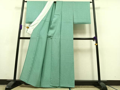 平和屋着物▽上質な色無地 単衣 青竹色 正絹 逸品 AABC3165jh