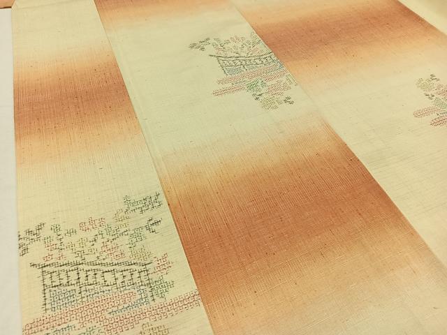 平和屋着物▽結城紬 単衣 80亀甲 花籬文 正絹 逸品 AABC3166jh