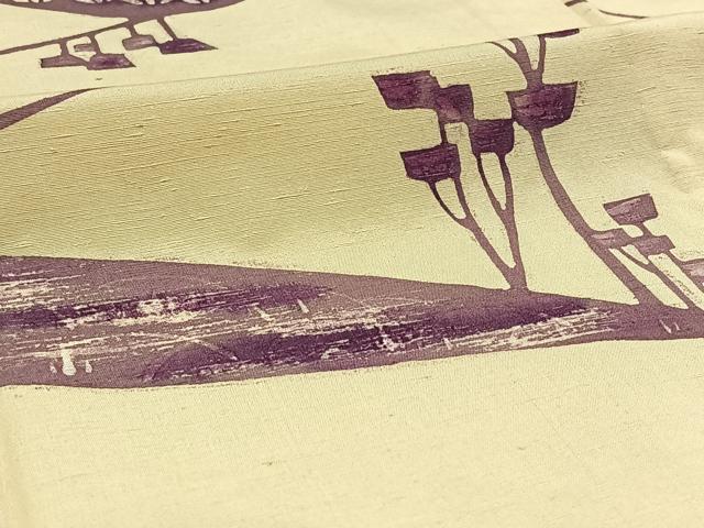 平和屋着物▽上質な紬　単衣　風景文　正絹　逸品　AABC3169jh