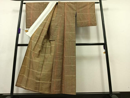 平和屋着物▽上質な紬 単衣 縞 正絹 逸品 AABC3170jh