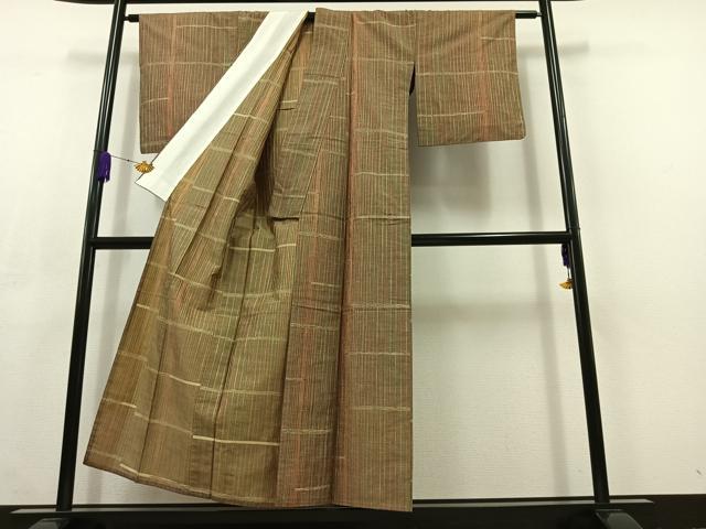 平和屋着物▽上質な紬 単衣 縞 正絹 逸品 AABC3170jh
