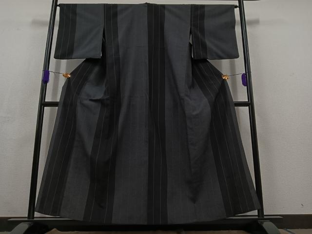 平和屋着物▽本塩沢 単衣 110亀甲 間道 正絹 逸品 AABC3173jh