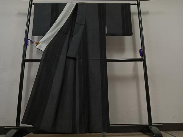 平和屋着物▽本塩沢 単衣 110亀甲 間道 正絹 逸品 AABC3173jh