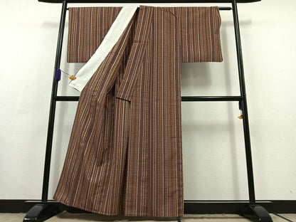 平和屋着物▽上質な紬 単衣 間道 正絹 逸品 AABC3174jh