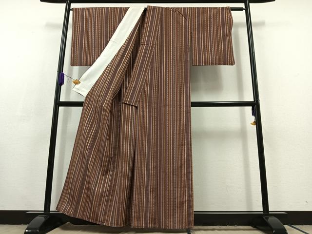 平和屋着物▽上質な紬 単衣 間道 正絹 逸品 AABC3174jh