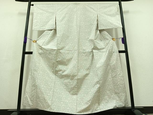 平和屋着物▽本場大島紬 白大島 単衣 亀甲文様 正絹 逸品 AABC3175jh