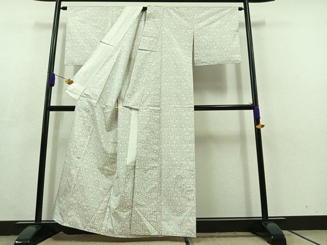 平和屋着物▽本場大島紬 白大島 単衣 亀甲文様 正絹 逸品 AABC3175jh