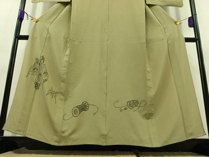 平和屋着物▽訪問着　単衣　手描き　人物文　正絹　逸品　AABC3177jh